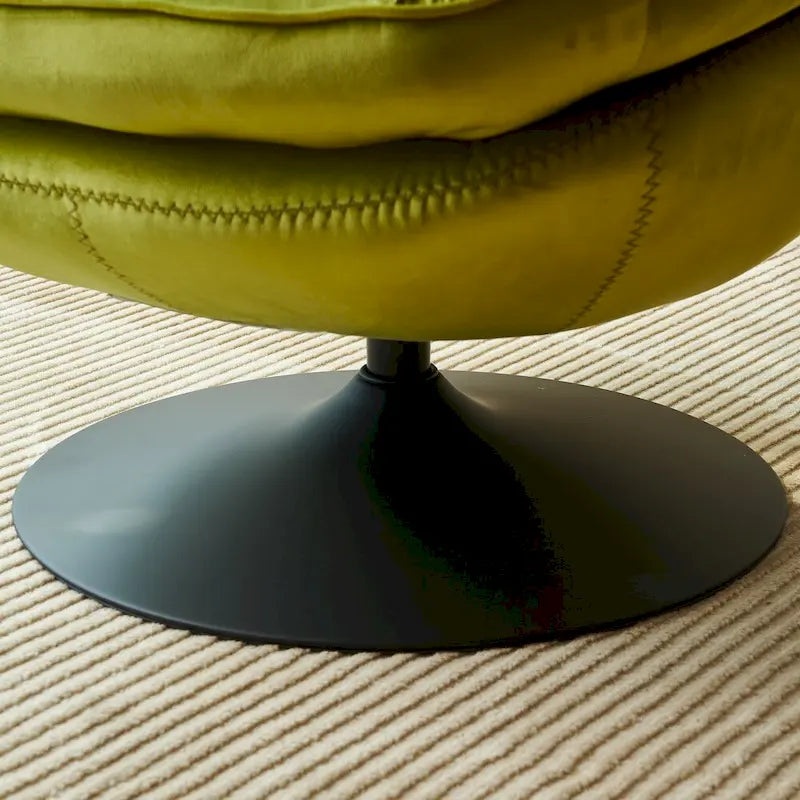 Fauteuil de salon pivotant en velours gris/bleu/vert/olive avec ottoman, 1 personne