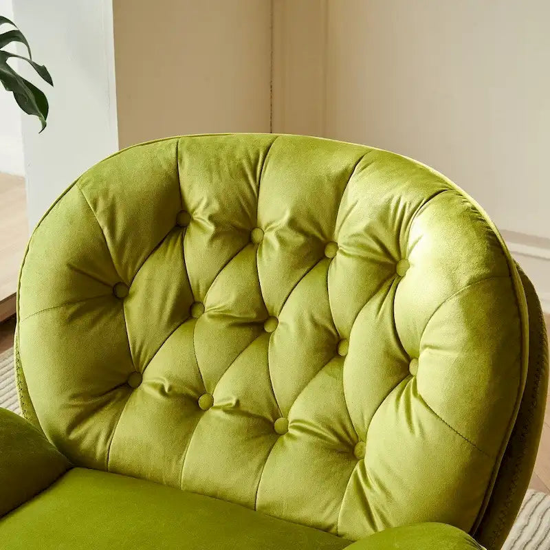 Fauteuil de salon pivotant en velours gris/bleu/vert/olive avec ottoman, 1 personne