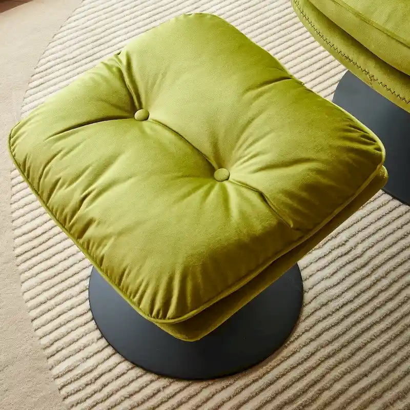 Fauteuil de salon pivotant en velours gris/bleu/vert/olive avec ottoman, 1 personne