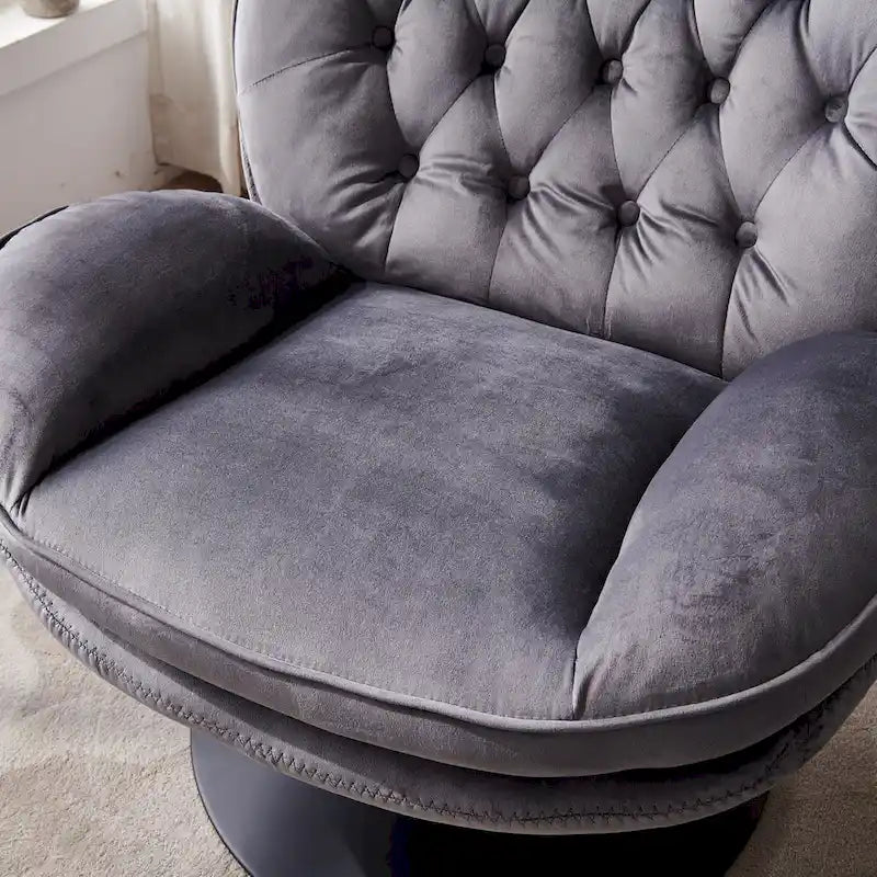 Fauteuil de salon pivotant en velours gris/bleu/vert/olive avec ottoman, 1 personne