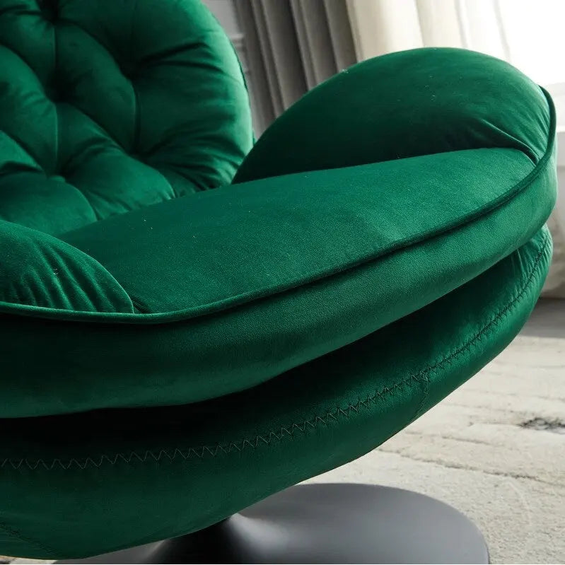 Fauteuil de salon pivotant en velours gris/bleu/vert/olive avec ottoman, 1 personne