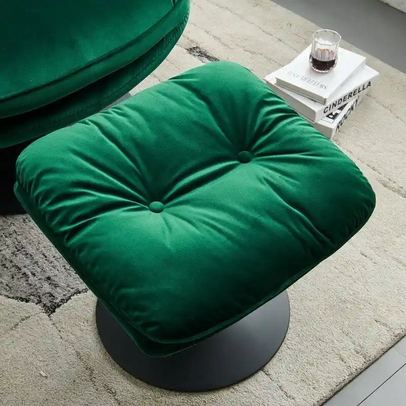 Fauteuil de salon pivotant en velours gris/bleu/vert/olive avec ottoman, 1 personne
