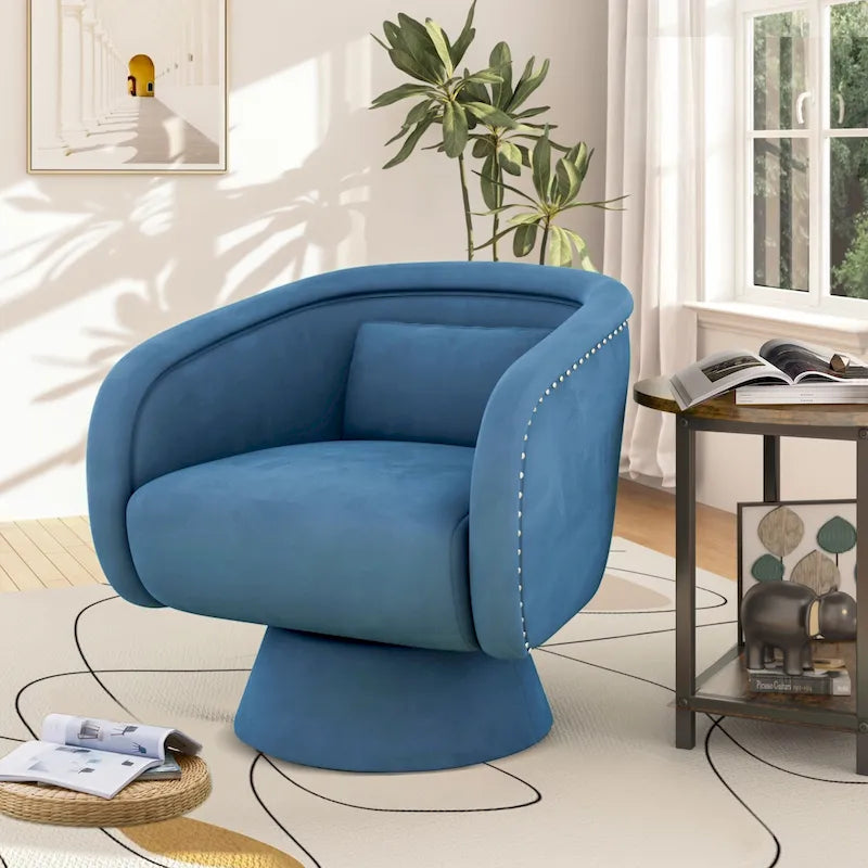Fauteuil pivotant rond 1 place, clous tapissier, vert/bleu