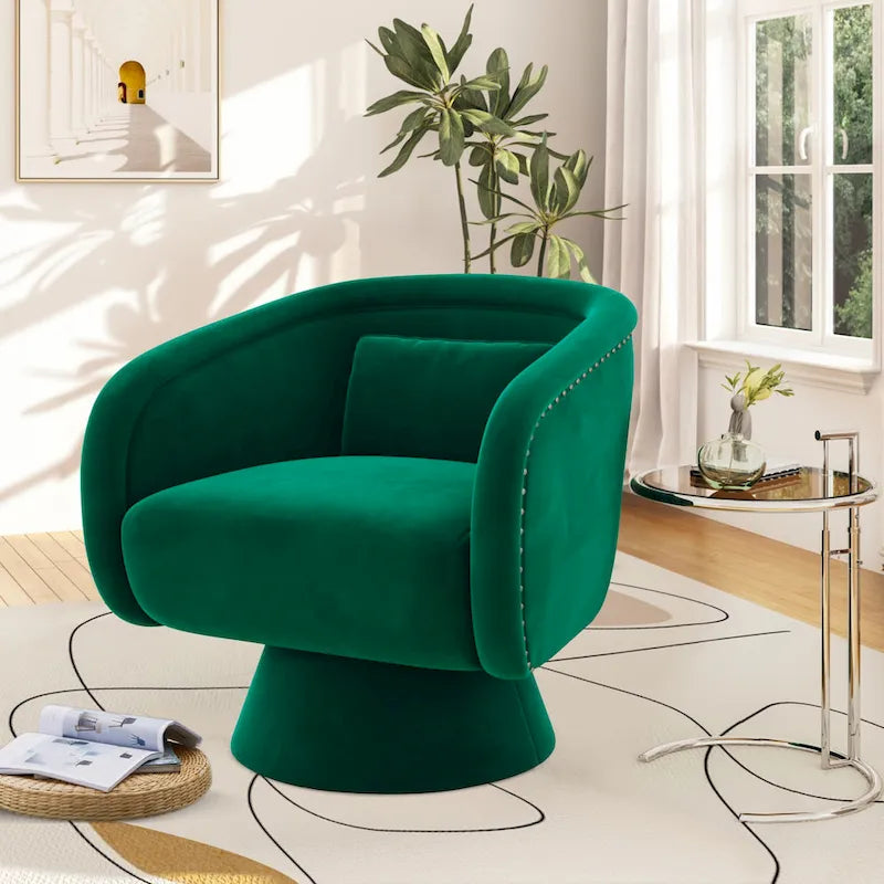 Fauteuil pivotant rond 1 place, clous tapissier, vert/bleu