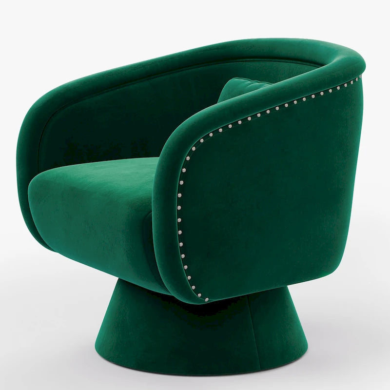 Fauteuil pivotant rond 1 place, clous tapissier, vert/bleu