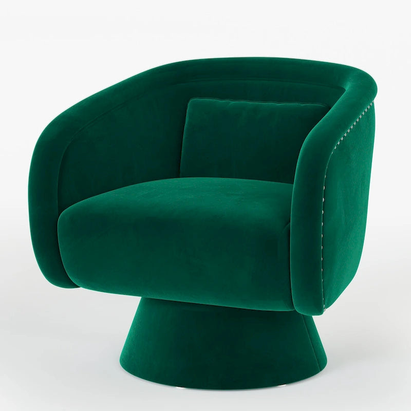 Fauteuil pivotant rond 1 place, clous tapissier, vert/bleu