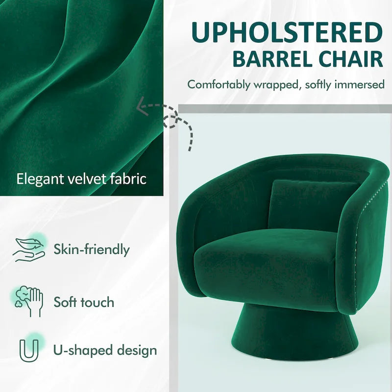 Fauteuil pivotant rond 1 place, clous tapissier, vert/bleu