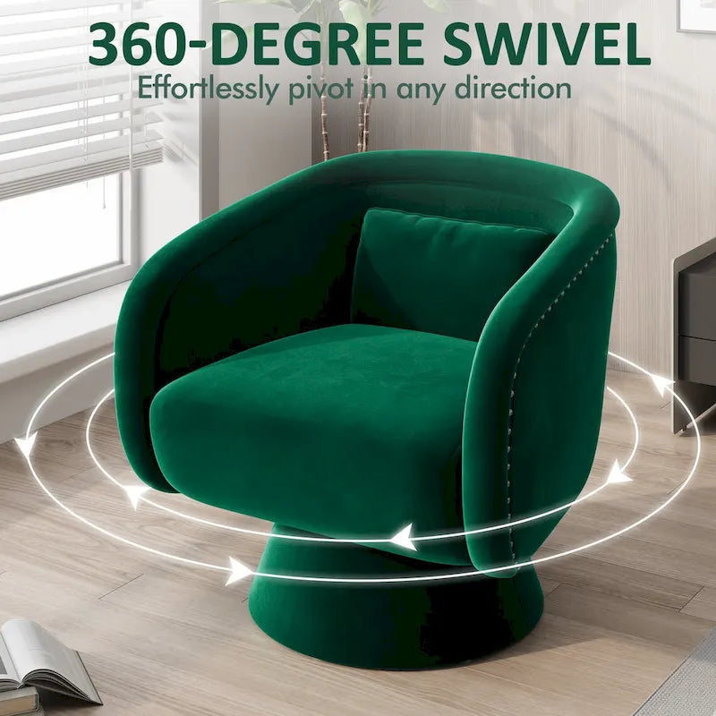 Fauteuil pivotant rond 1 place, clous tapissier, vert/bleu