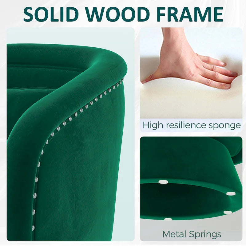 Fauteuil pivotant rond 1 place, clous tapissier, vert/bleu
