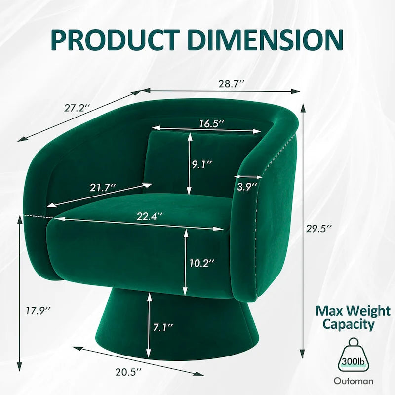 Fauteuil pivotant rond 1 place, clous tapissier, vert/bleu