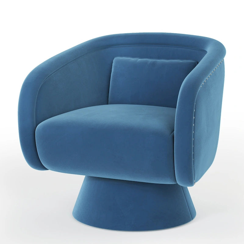 Fauteuil pivotant rond 1 place, clous tapissier, vert/bleu