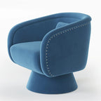 Fauteuil pivotant rond 1 place, clous tapissier, vert/bleu