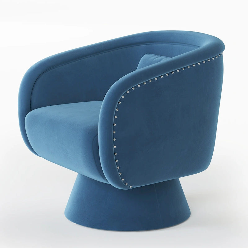 Fauteuil pivotant rond 1 place, clous tapissier, vert/bleu
