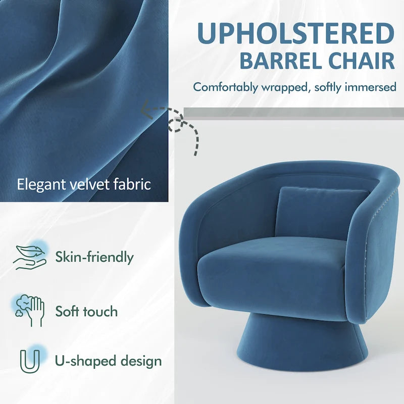 Fauteuil pivotant rond 1 place, clous tapissier, vert/bleu
