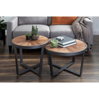 Table basse ronde marron rustique, style ferme moderne, 1 personne