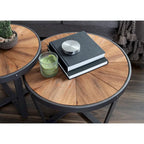 Table basse ronde marron rustique, style ferme moderne, 1 personne
