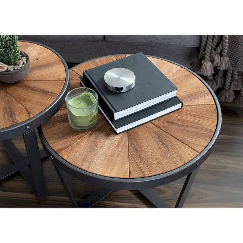 Table basse ronde marron rustique, style ferme moderne, 1 personne