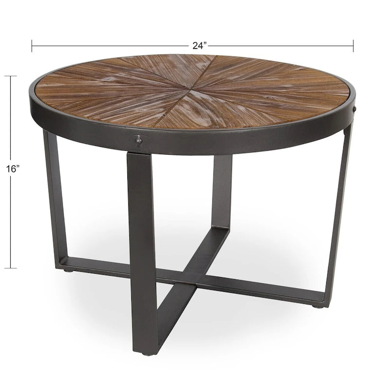 Table basse ronde marron rustique, style ferme moderne, 1 personne