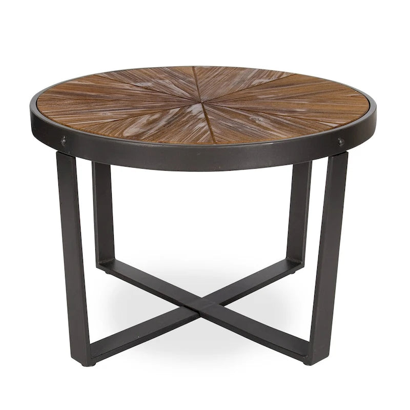 Table basse ronde marron rustique, style ferme moderne, 1 personne