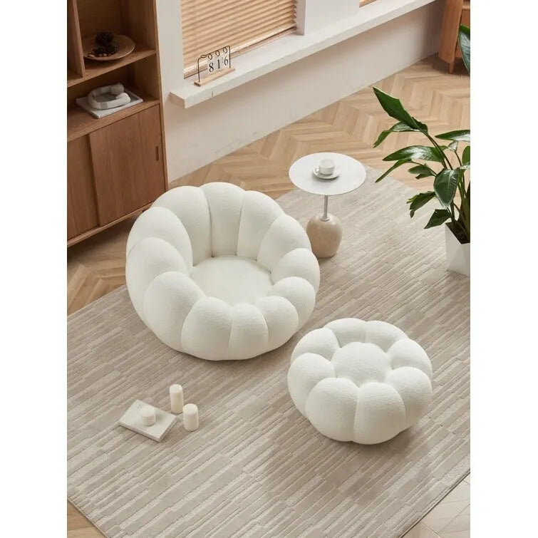 Fauteuil d'appoint en tissu 3D style Fleur Blanche avec pouf, une place