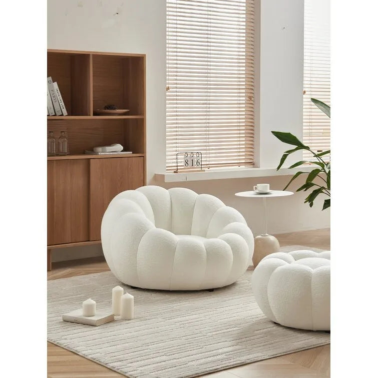 Fauteuil d'appoint en tissu 3D style Fleur Blanche avec pouf, une place