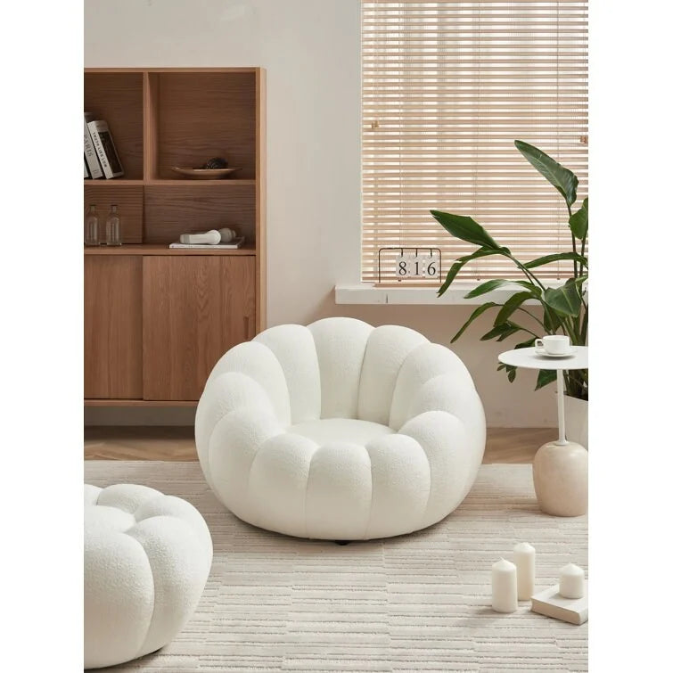 Fauteuil d'appoint en tissu 3D style Fleur Blanche avec pouf, une place