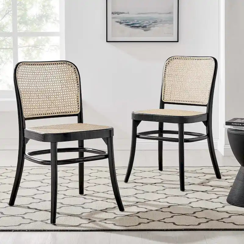 Chaises de salle à manger d'appoint en rotin gris/noir, lot de 2