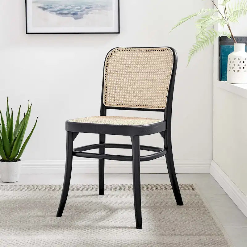 Chaises de salle à manger d'appoint en rotin gris/noir, lot de 2