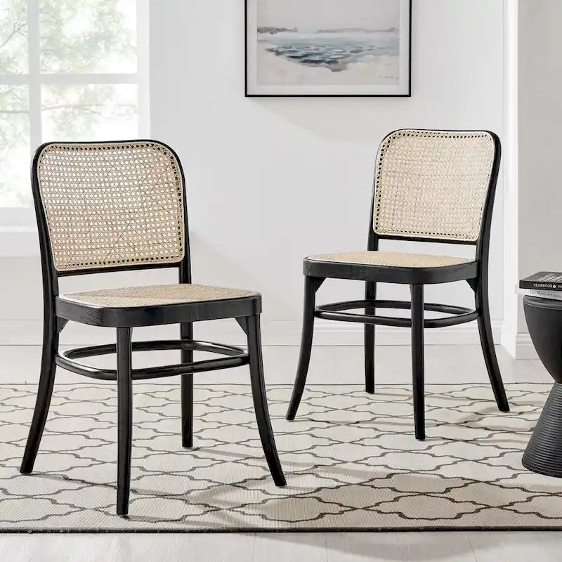 Chaises de salle à manger d'appoint en rotin gris/noir, lot de 2