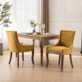Chaises de salle à manger hautes en tissu jaune/bordeaux avec pieds en bois et clous décoratifs, lot de 2