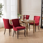 Chaises de salle à manger hautes en tissu jaune/bordeaux avec pieds en bois et clous décoratifs, lot de 2