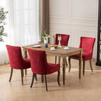 Chaises de salle à manger hautes en tissu jaune/bordeaux avec pieds en bois et clous décoratifs, lot de 2