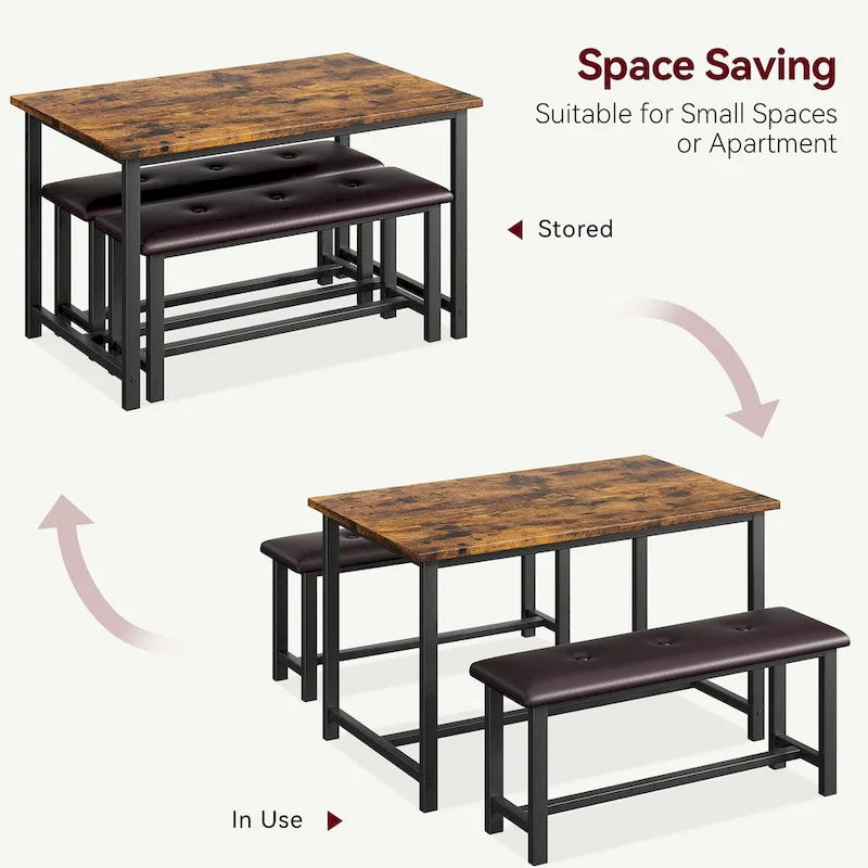 Ensemble de table à manger et banc rembourré noir/marron/gris pour 4 personnes