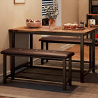 Ensemble de table à manger et banc rembourré noir/marron/gris pour 4 personnes