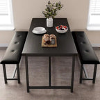 Ensemble de table à manger et banc rembourré noir/marron/gris pour 4 personnes