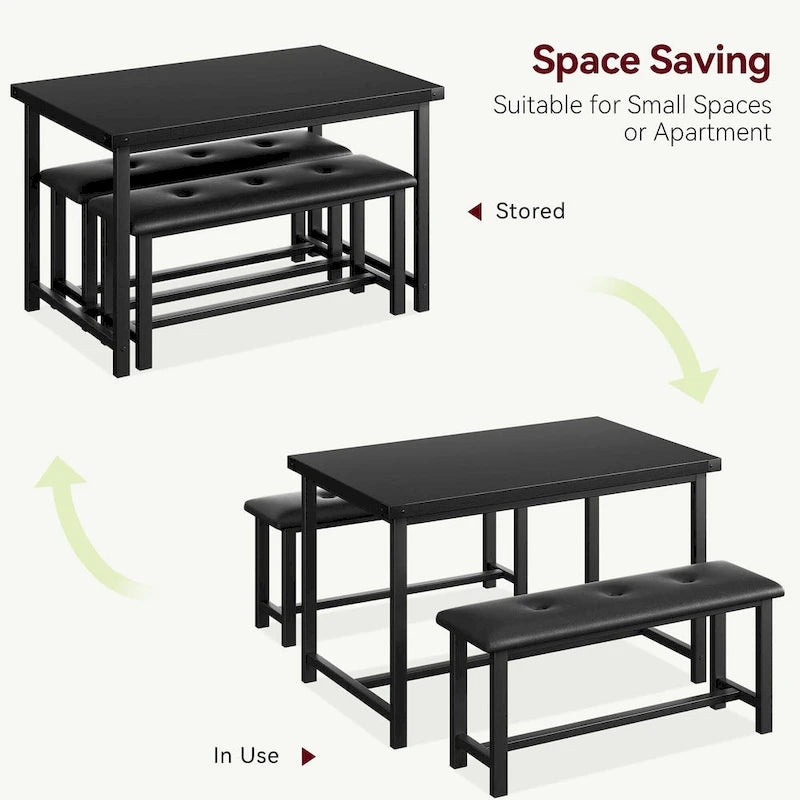 Ensemble de table à manger et banc rembourré noir/marron/gris pour 4 personnes