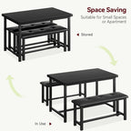 Ensemble de table à manger et banc rembourré noir/marron/gris pour 4 personnes