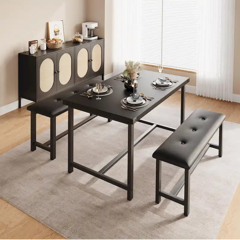 Ensemble de table à manger et banc rembourré noir/marron/gris pour 4 personnes