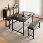 Ensemble de table à manger et banc rembourré noir/marron/gris pour 4 personnes