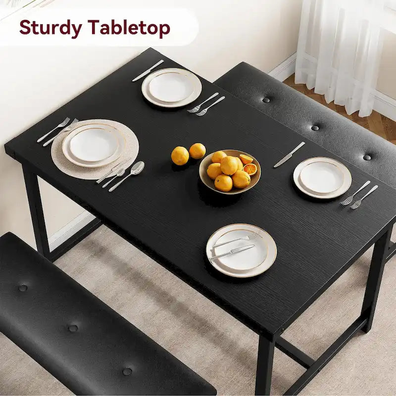 Ensemble de table à manger et banc rembourré noir/marron/gris pour 4 personnes