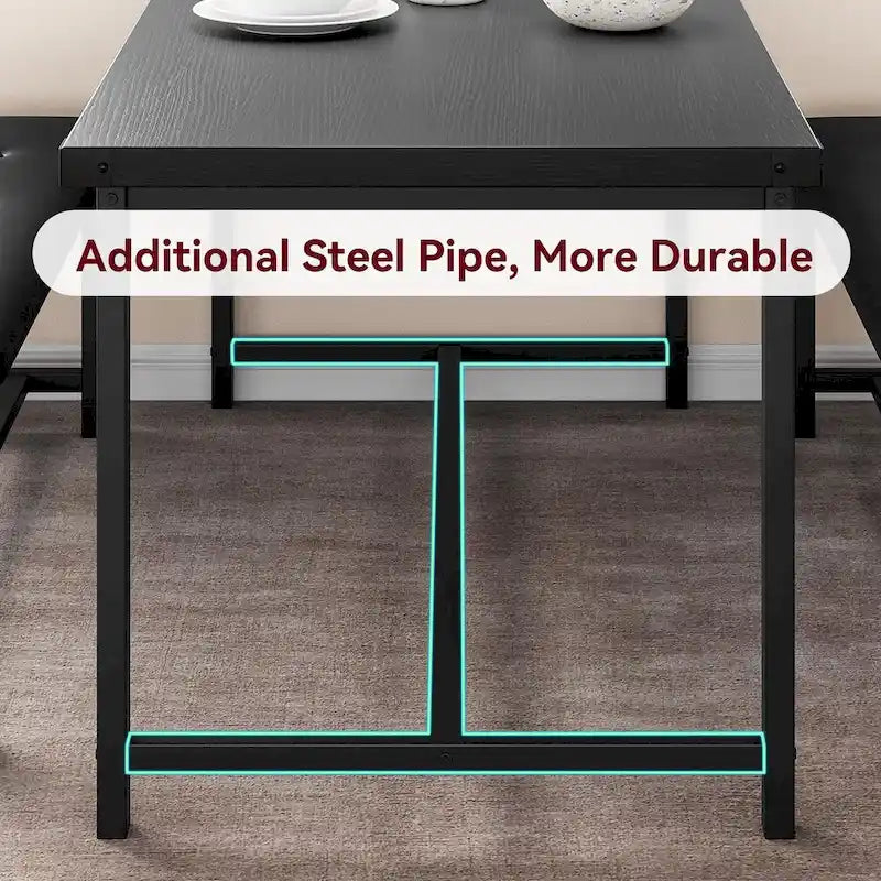 Ensemble de table à manger et banc rembourré noir/marron/gris pour 4 personnes