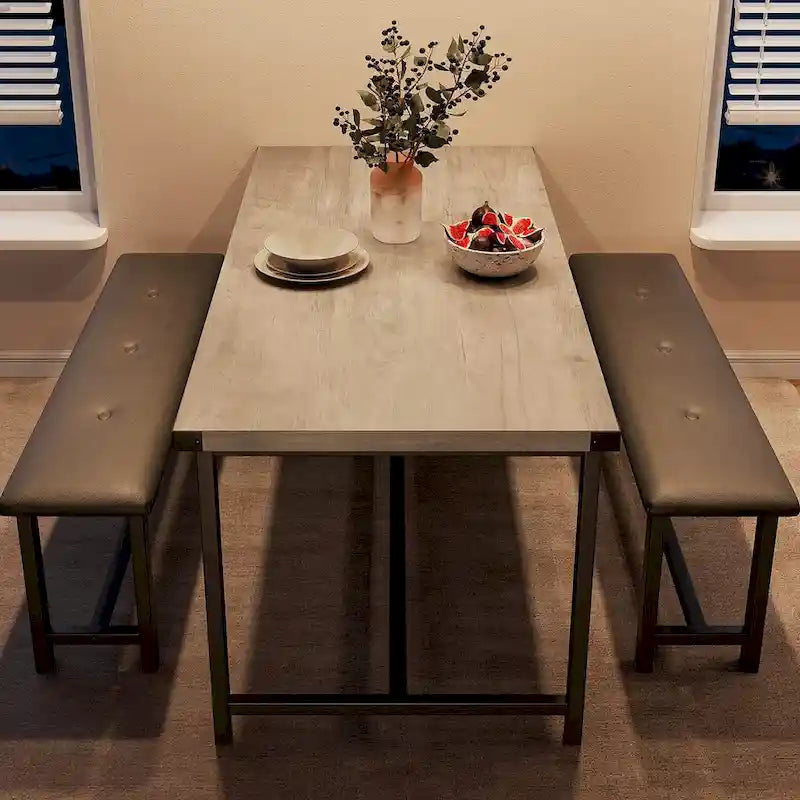 Ensemble de table à manger et banc rembourré noir/marron/gris pour 4 personnes