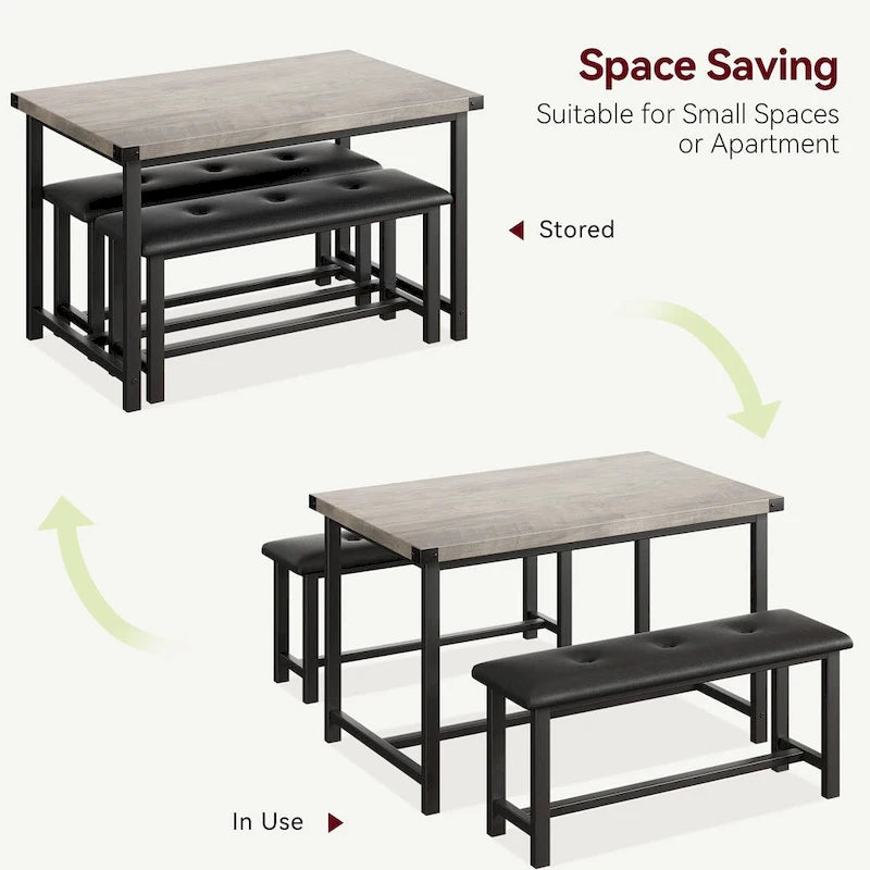 Ensemble de table à manger et banc rembourré noir/marron/gris pour 4 personnes