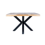 Table à manger carrée noire, manguier et piétement araignée en métal, 4 places