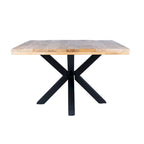 Table à manger carrée noire, manguier et piétement araignée en métal, 4 places