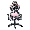 Fauteuil de jeu réglable noir et rose à motif vache, un siège