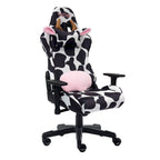 Fauteuil de jeu réglable noir et rose à motif vache, un siège