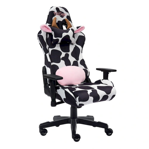 Fauteuil de jeu réglable noir et rose à motif vache, un siège