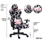 Fauteuil de jeu réglable noir et rose à motif vache, un siège