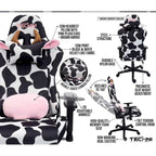 Fauteuil de jeu réglable noir et rose à motif vache, un siège